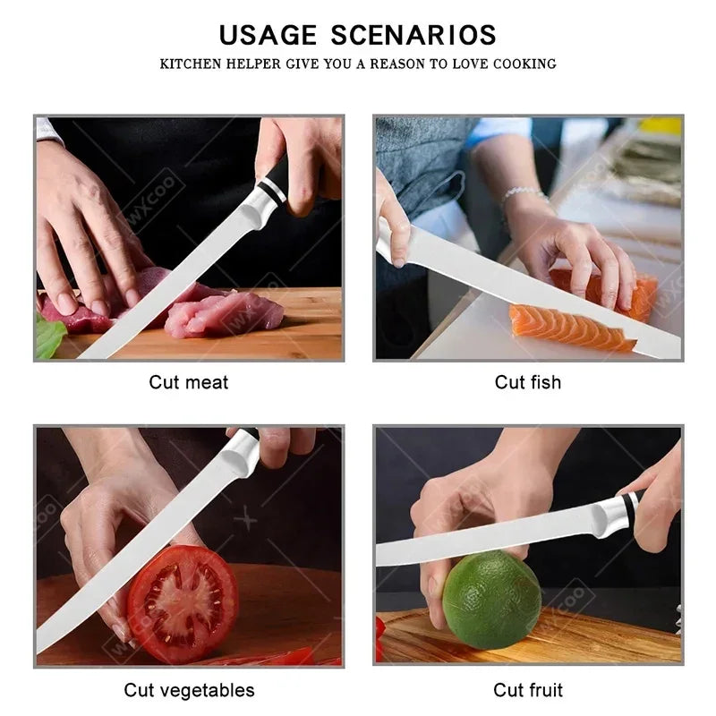 Stainless Steel Fillet Knife Boning Knife with Non-Slip Professional Japanese Fish Knives for Meat Cleaver Poultry Cutting