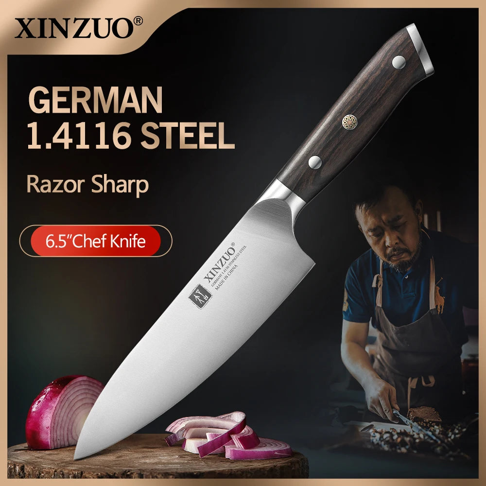 WOKNIVES™ Premium 6.5-Inch German Steel Chef Knife – High-Temperature Forged Utility Blade with Ebony Handle