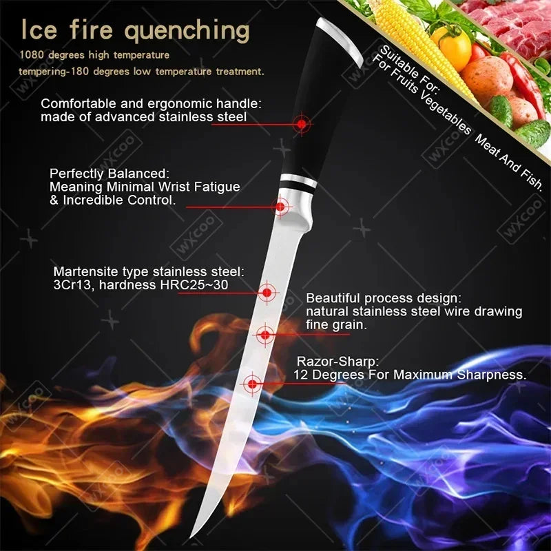 Stainless Steel Fillet Knife Boning Knife with Non-Slip Professional Japanese Fish Knives for Meat Cleaver Poultry Cutting
