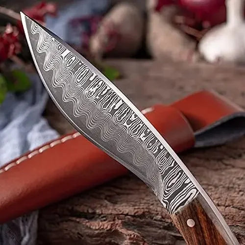 WOKNIVES™ Heavy-Duty Forged Boning & Butcher Knife – Damascus Pattern Barbecue Machete Cleaver