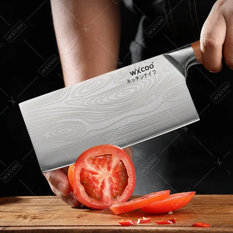Woknives™ Stainless Steel Chef Knife Set with Laser Damascus Pattern & Knife Holder