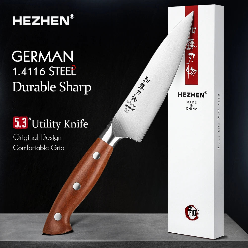HEZHEN 1PC or 5PC Kitchen Knife Set 1.4116 steel Red Wood Handle Cook Tools Core Blade Kitchen Knife Accessories Box Packing