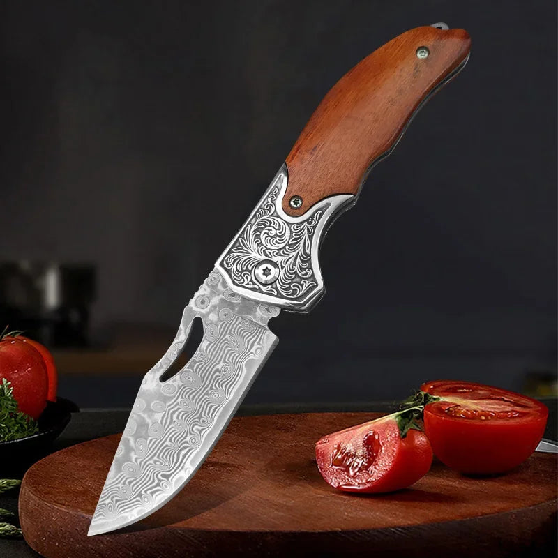 Damascus Knives Folding Knife Cleaver Meat Vegetable Slicing Fish Kitchen Knives Chef Cooking Meat Butcher Boning Folding Knives