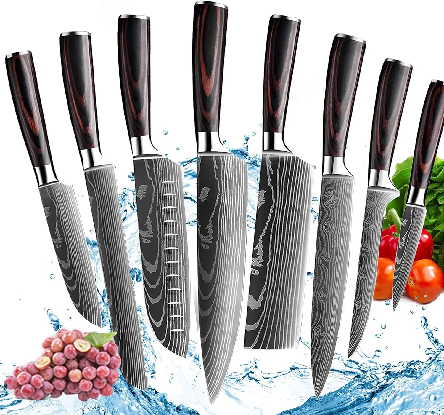 WOknives™ 1-10 Pcs Laser Damascus Kitchen Knife Set – Ultra-Sharp Japanese Chef, Santoku & Cleaver Set