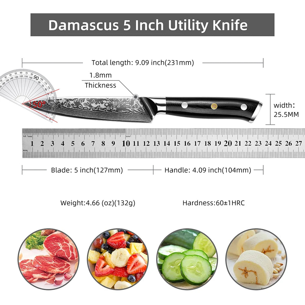 Woknives™ Classic Series 5-Inch VG10 Damascus Steel Utility Paring Knife – Premium G10 Handle