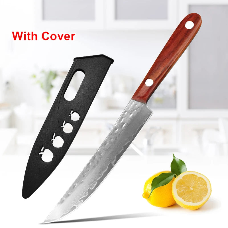 Woknives™ Real Damascus Steel Paring Knife with Handmade Forged Wooden Handle