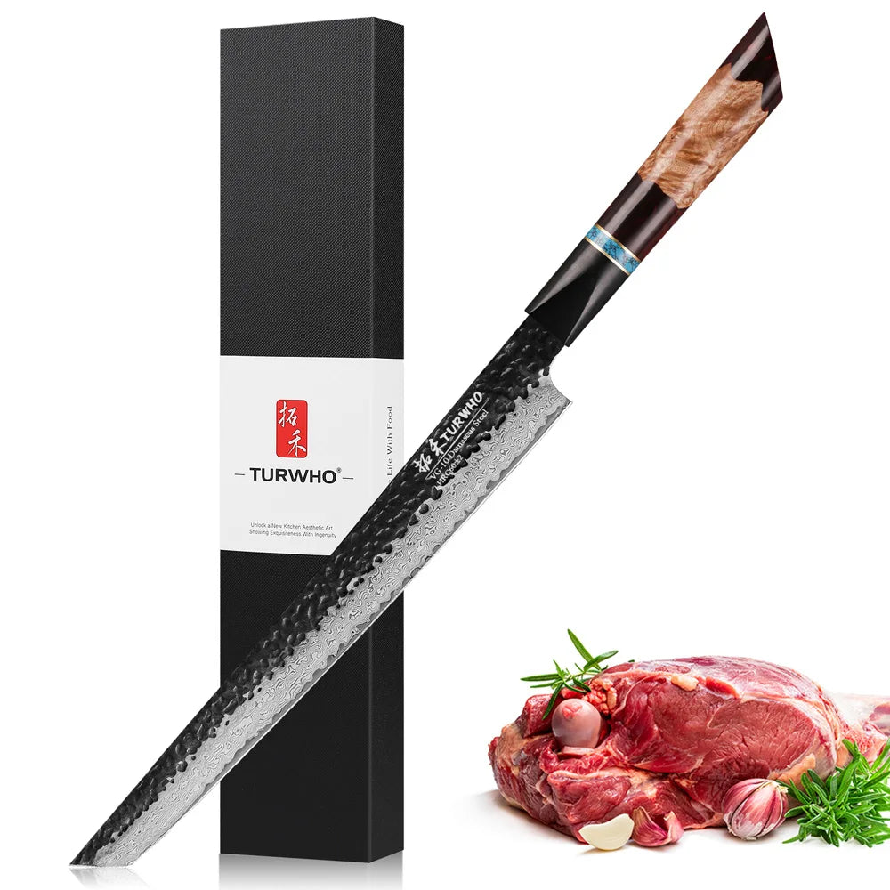 TURWHO Hand Forged Kitchen Knives Damascus Steel VG10 Chef Knife Japanese Kiritsuke Nakiri Utility Slicing Salmon Sashimi Knife