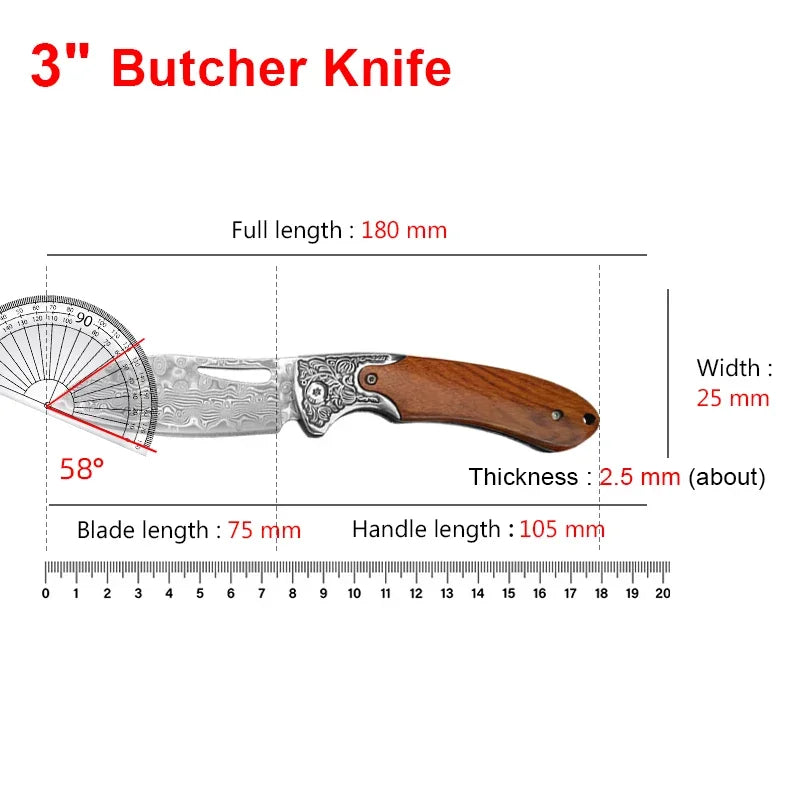 Damascus Knives Folding Knife Cleaver Meat Vegetable Slicing Fish Kitchen Knives Chef Cooking Meat Butcher Boning Folding Knives