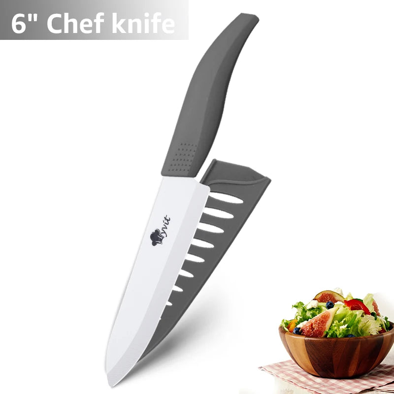 Ceramic Knife 3 4 5 inch + 6 inch Kitchen Knives Serrated Bread White Blade Fruit Chef Knife Vege Cook Tool