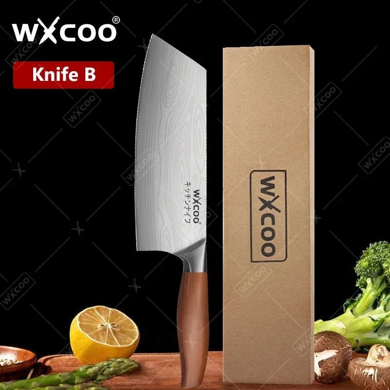 Woknives™ Stainless Steel Chef Knife Set with Laser Damascus Pattern & Knife Holder