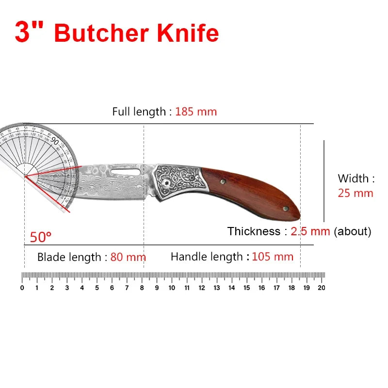 Damascus Knives Folding Knife Cleaver Meat Vegetable Slicing Fish Kitchen Knives Chef Cooking Meat Butcher Boning Folding Knives