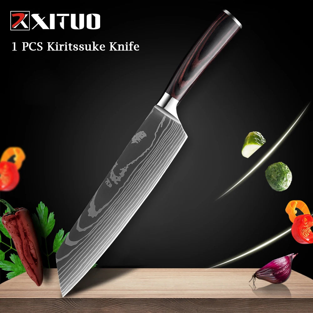 WOknives™ 1-10 Pcs Laser Damascus Kitchen Knife Set – Ultra-Sharp Japanese Chef, Santoku & Cleaver Set