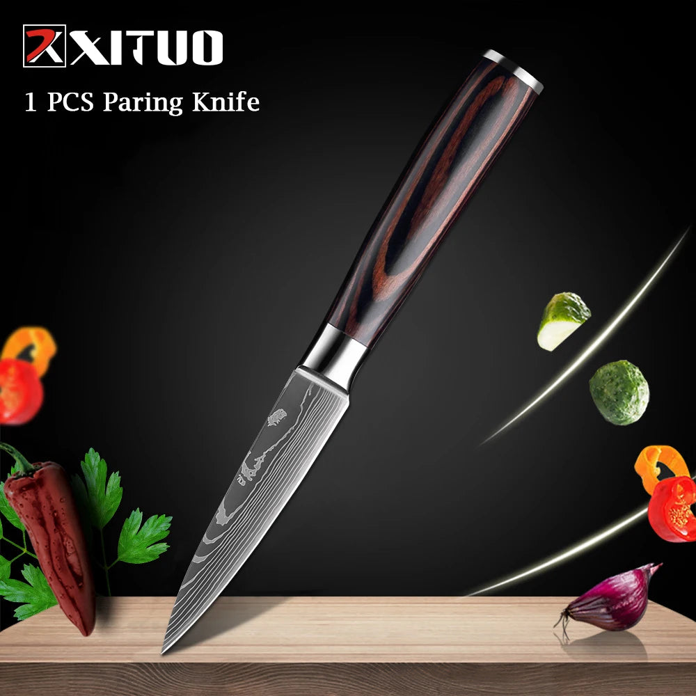 WOknives™ 1-10 Pcs Laser Damascus Kitchen Knife Set – Ultra-Sharp Japanese Chef, Santoku & Cleaver Set