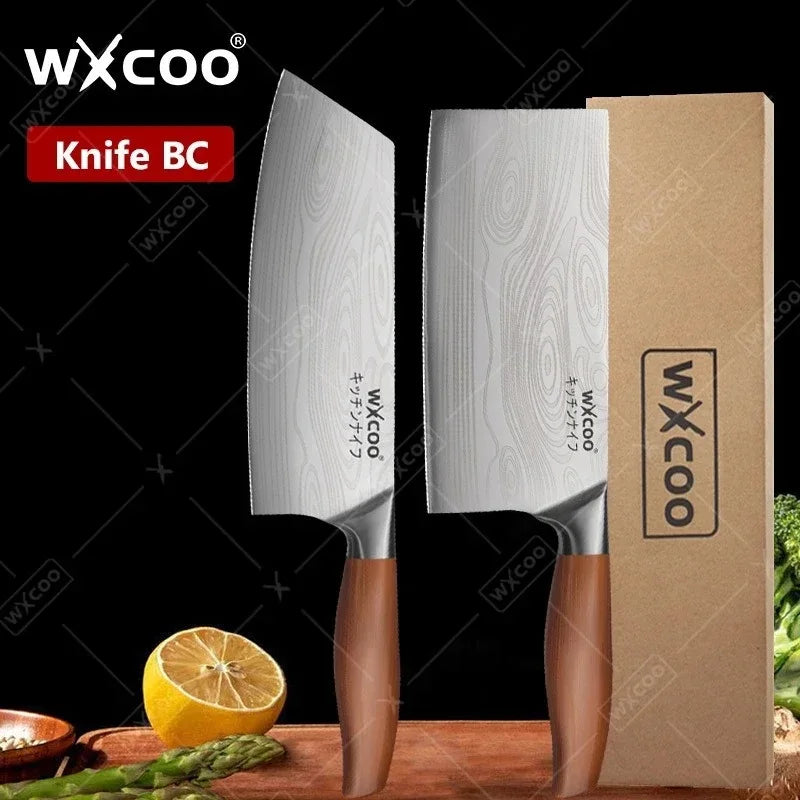 Woknives™ Stainless Steel Chef Knife Set with Laser Damascus Pattern & Knife Holder