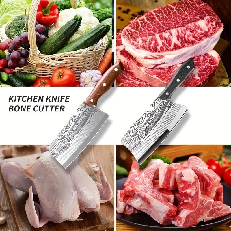 Woknives™ Classic Series Damascus Pattern Bone Cleaver – Heavy Duty 5Cr13MoV Stainless Steel Butcher Knife