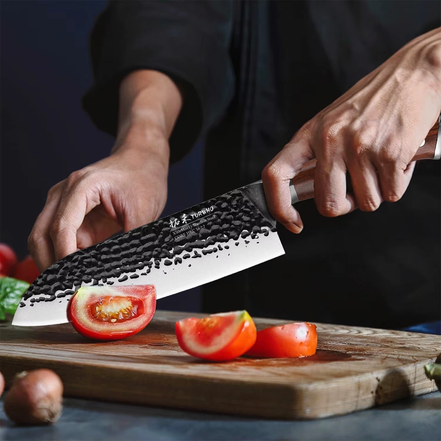 woknives™ 7-inch Professional Santoku Knife - High-Carbon X50Cr15MoV Steel - Ergonomic Rosewood Handle