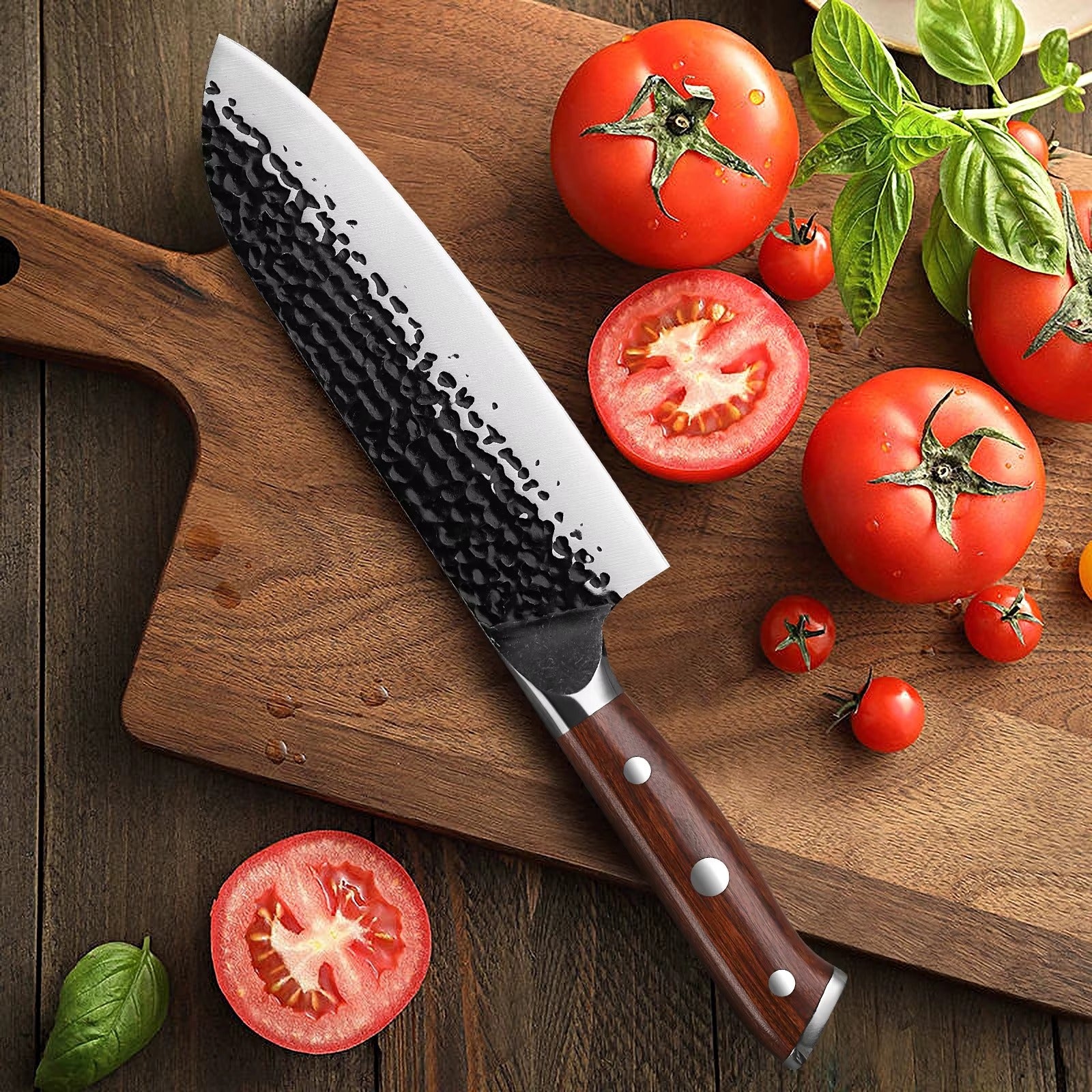 woknives™ 7-inch Professional Santoku Knife - High-Carbon X50Cr15MoV Steel - Ergonomic Rosewood Handle