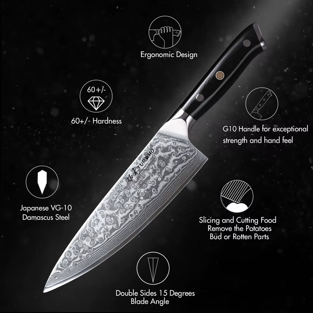 woknives™ 8-inch Professional Chef's Knife - 67-Layer Damascus Steel - VG10 Core - Durable G10 Black Handle