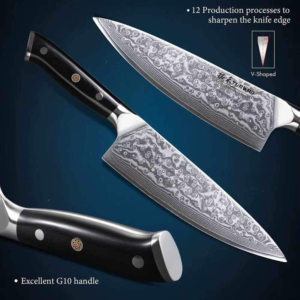 woknives™ 8-inch Professional Chef's Knife - 67-Layer Damascus Steel - VG10 Core - Durable G10 Black Handle