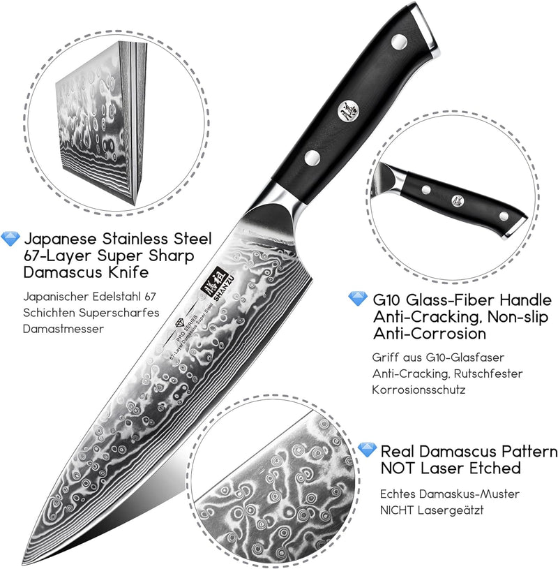 Damascus Chef Knife 8 Inch Japanese Steel 67 Layers Kitchen - Woknives™