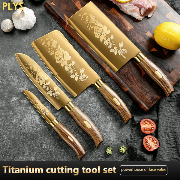 Luxury Gold Kitchen Knife Set Stainless Steel Blade with Golden Titanium - Woknives™