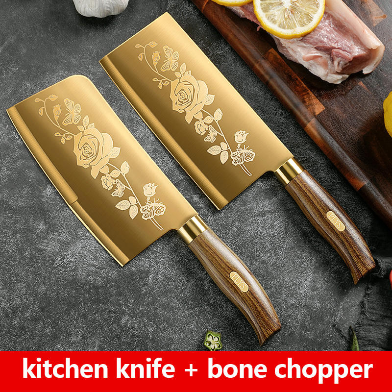 Luxury Gold Kitchen Knife Set Stainless Steel Blade with Golden Titanium - Woknives™